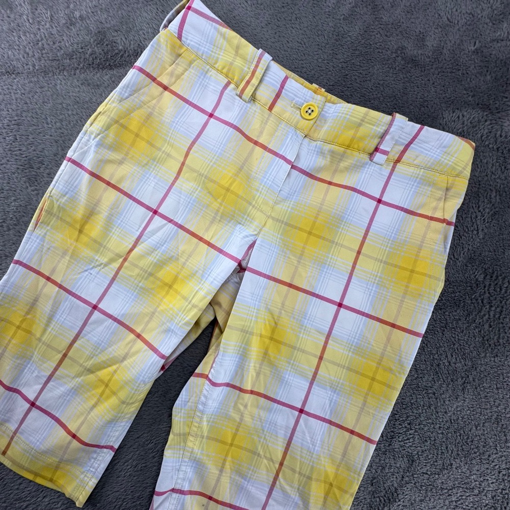 Nike Golf Tour Performance‎ Plaid Shorts Women Size 4 Yellow Pink White Dri-Fit